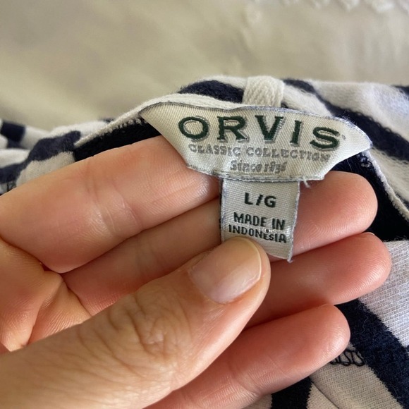 Orvis nautical sweatshirt shirt large long sleeve stripes navy and white hooded - Picture 7 of 7